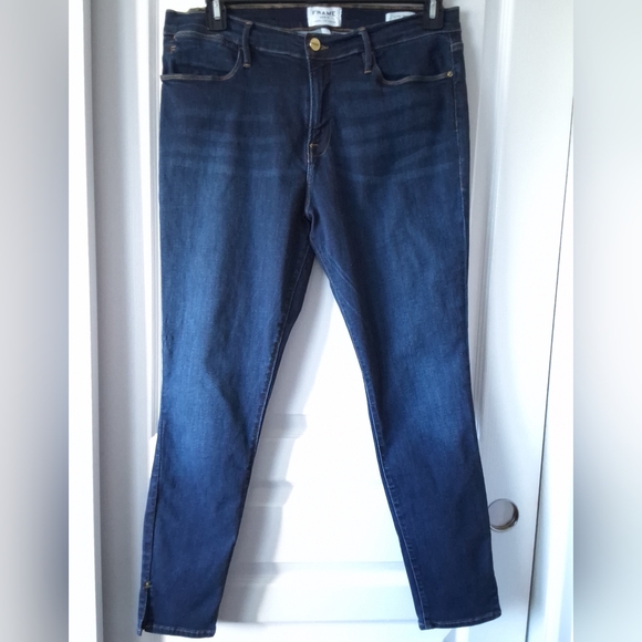 FRAME Women Plus Size 33 Le High Skinny Dark Wash Wythe Slit Hem 5 Pocket Jeans - Picture 5 of 14